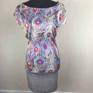 Karina Grimaldi Grey Banded Feather Tunic S